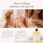 Instructions on how to use Silk Body Oil with close-up images of application.
