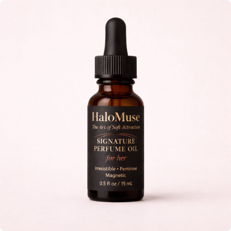 HaloMuse perfume oil for him bottle on a white background