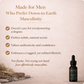 Perfume oil bottle with text about masculine fragrance preferences on a beige background